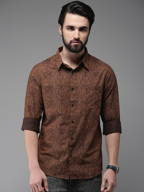 

Anouk Men Mustard Yellow & Brown Regular Fit Printed Casual Shirt