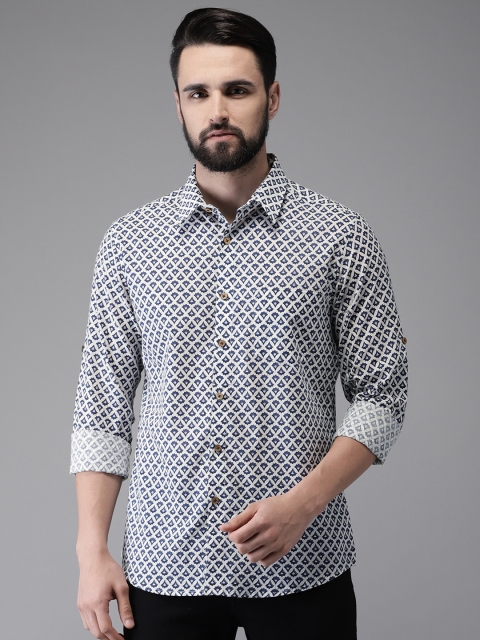 

Anouk Men White & Navy Blue Regular Fit Printed Casual Shirt