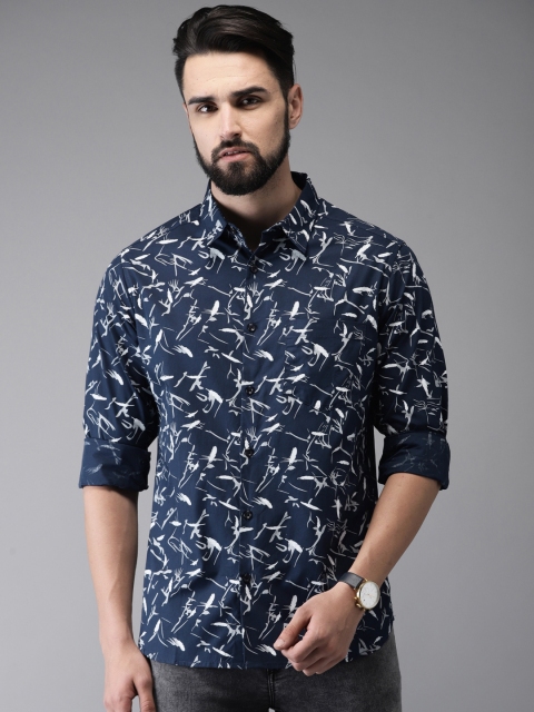 

Anouk Men Navy Blue & White Regular Fit Printed Casual Shirt