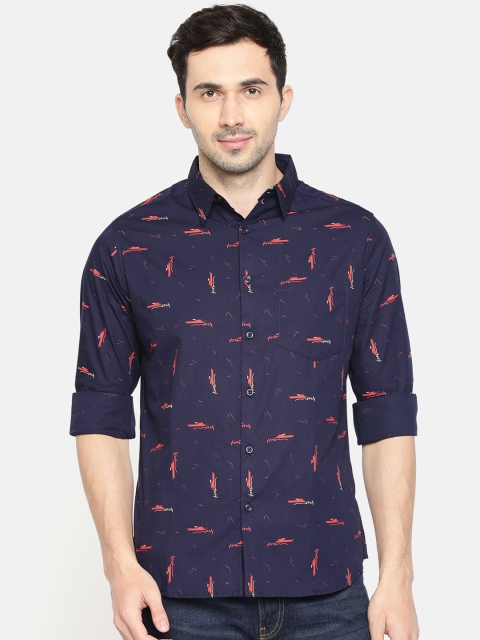 

Anouk Men Navy Blue Regular Fit Printed Casual Shirt