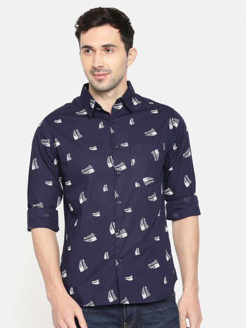 

Anouk Men Navy Blue & White Regular Fit Striped Casual Shirt