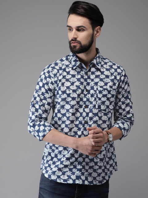 

Anouk Men Navy Blue & White Regular Fit Printed Casual Shirt