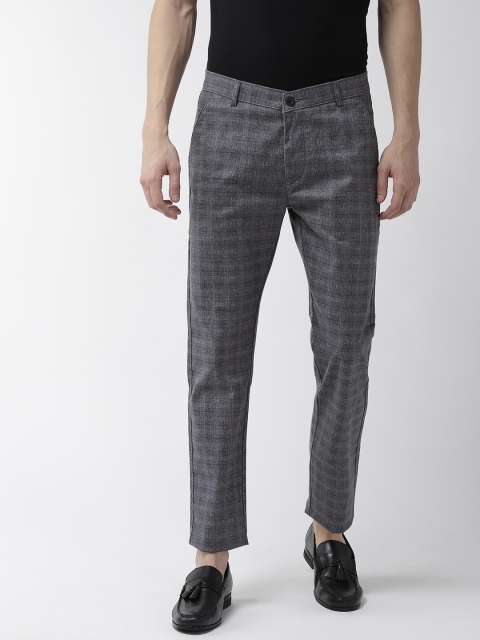 

Rodamo Men Blue & Grey Slim Fit Checked Trousers