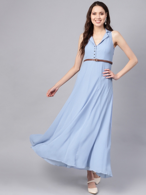 

SASSAFRAS Women Blue Solid Maxi Dress