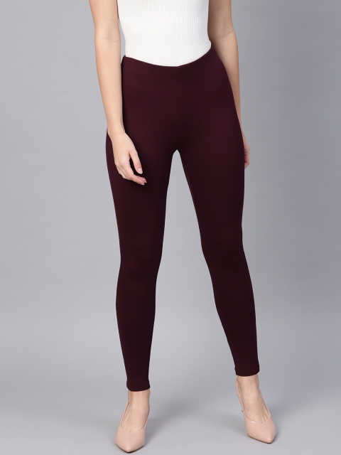 

SASSAFRAS Women Burgundy Solid Slim Fit Treggings
