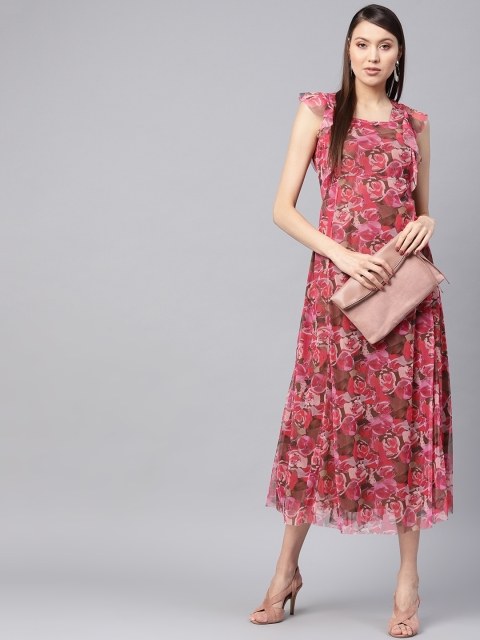 

SASSAFRAS Women Pink & Brown Printed Maxi Dress