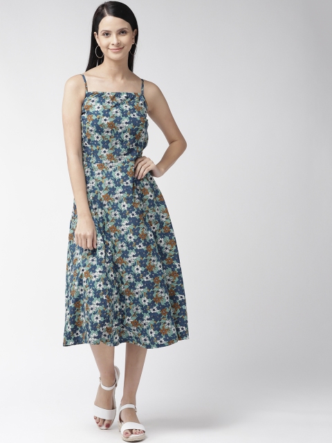 

plusS Women Sea Green & Blue Floral Print Fit & Flare Dress