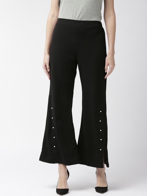 

plusS Women Black Embelished Detail Solid Flared Palazzos