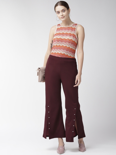 

plusS Women Maroon Embelished Detail Solid Flared Palazzos