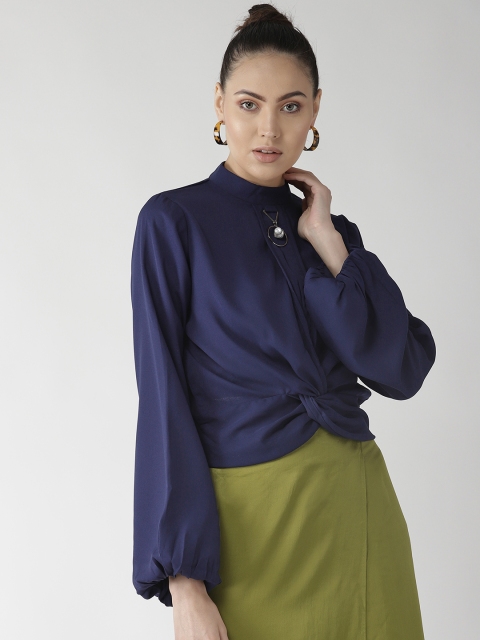 

plusS Women Navy Blue Solid Blouson Top