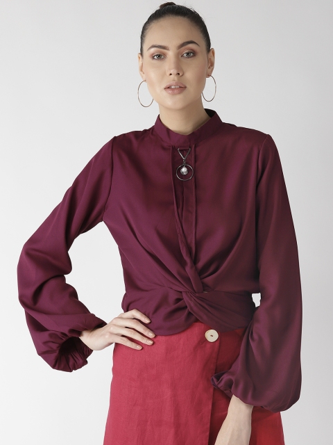 

plusS Women Burgundy Solid Blouson Top