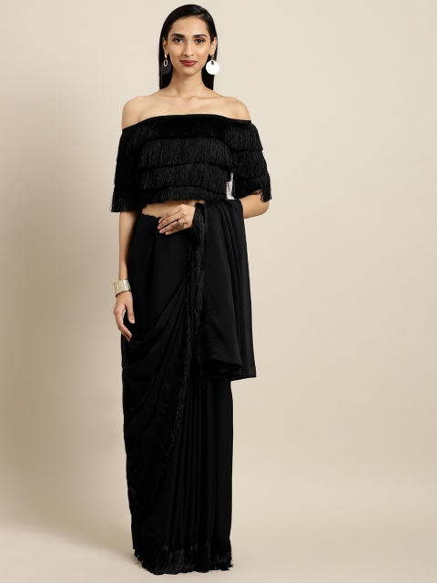 

Inddus Black Solid Silk Blend Saree