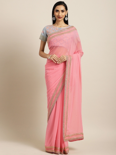 

Inddus Pink Embellished Poly Georgette Saree