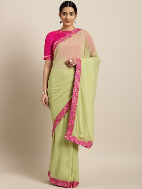 

Inddus Green & Pink Poly Georgette Solid Saree
