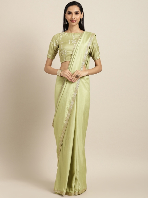 

Inddus Green Solid Silk Blend Saree