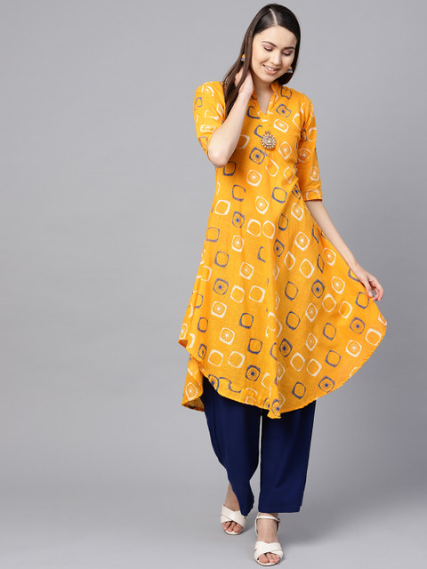 

SOJANYA Women Yellow & White Printed A-Line Kurta