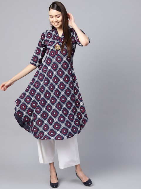 

SOJANYA Women Navy Blue & Maroon Printed A-Line Kurta