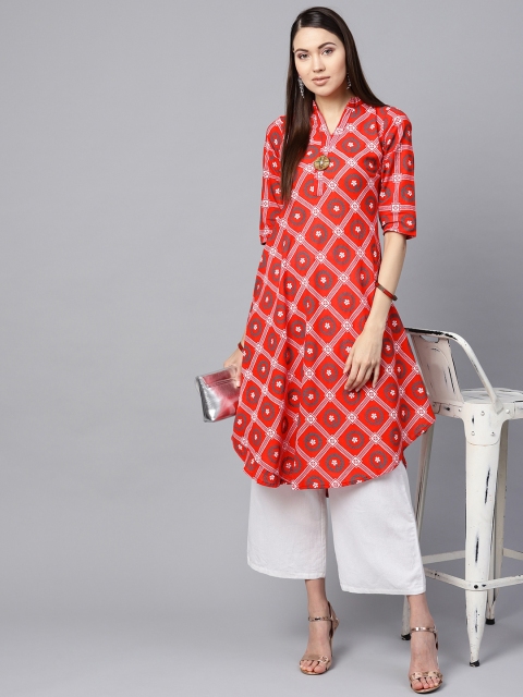 

SOJANYA Women Red & White Printed A-Line Kurta