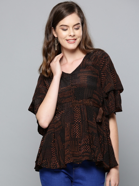 

Label Ritu Kumar Women Black & Rust Brown Printed Empire Top