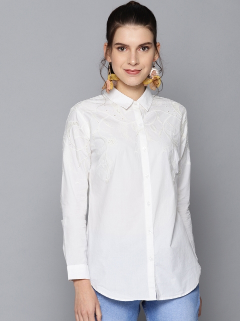 

Label Ritu Kumar Women White Regular Fit Embroidered Casual Shirt