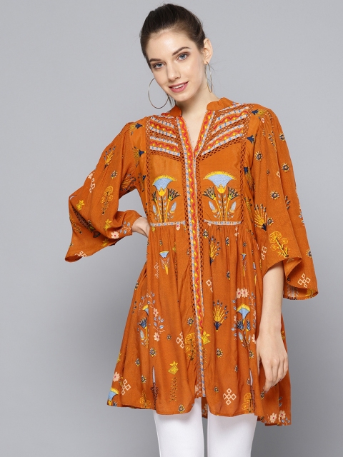 

Label Ritu Kumar Women Rust Orange & Blue Printed Tunic