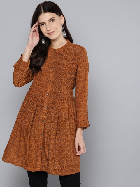 

Label Ritu Kumar Women Rust Brown & Black Printed Tunic