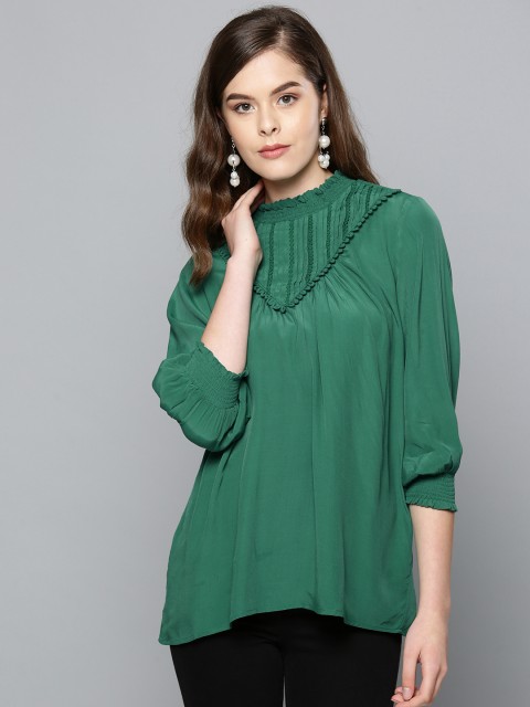 

Label Ritu Kumar Women Green Solid A-Line Top with Camisole