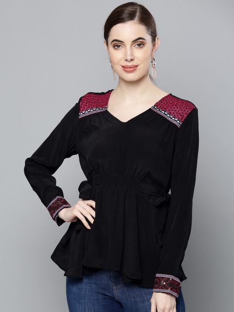 

Label Ritu Kumar Women Black Solid Empire Top