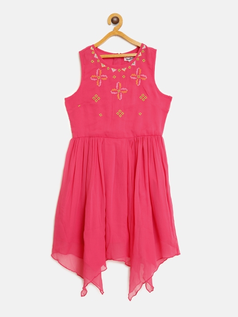

Natilene Girls Fuchsia Embroidered Detail Midi Fit and Flare Dress