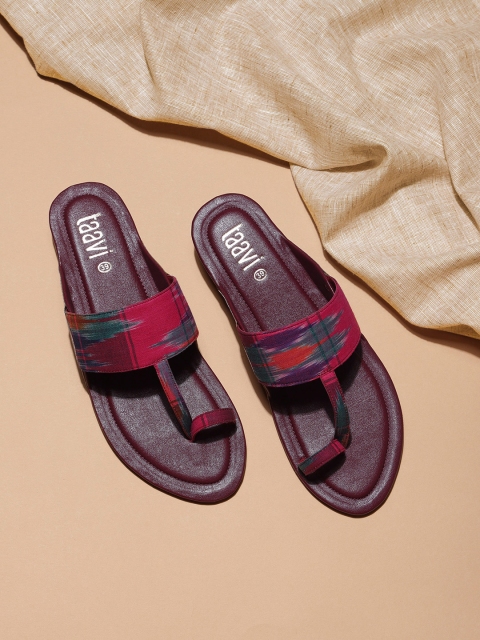 Women Burgundy Printed Ikat One Toe Flats