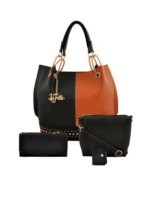 

LaFille Women Pack of 4 Black Colourblocked Handbags