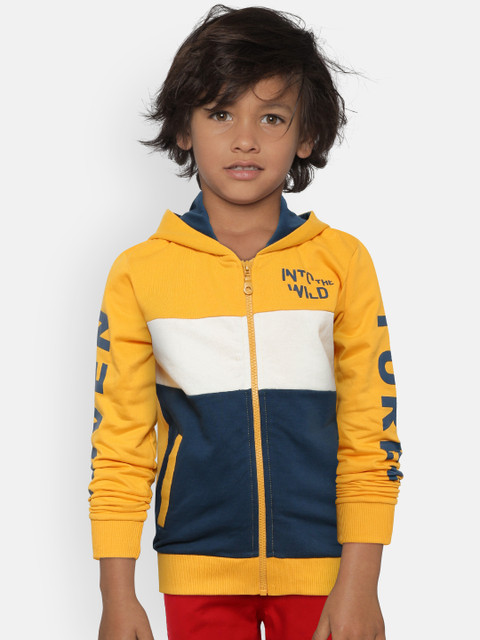 

Flying Machine Boys Yellow & Navy Blue Colourblocked Hooded Sweatshirt