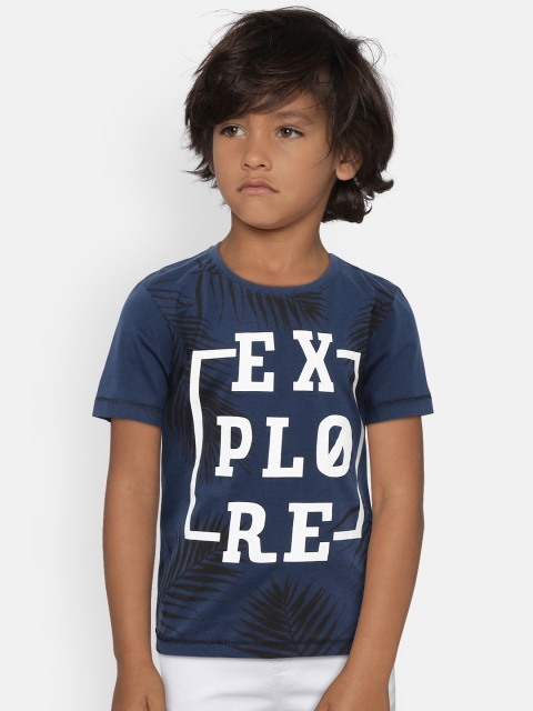 

Flying Machine Boys Navy Blue Printed Round Neck T-shirt