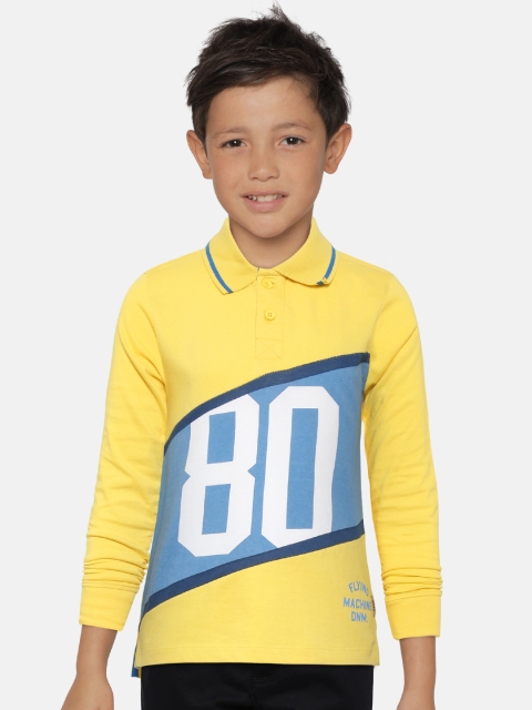 

Flying Machine Boys Yellow & Blue Printed Polo Collar T-shirt