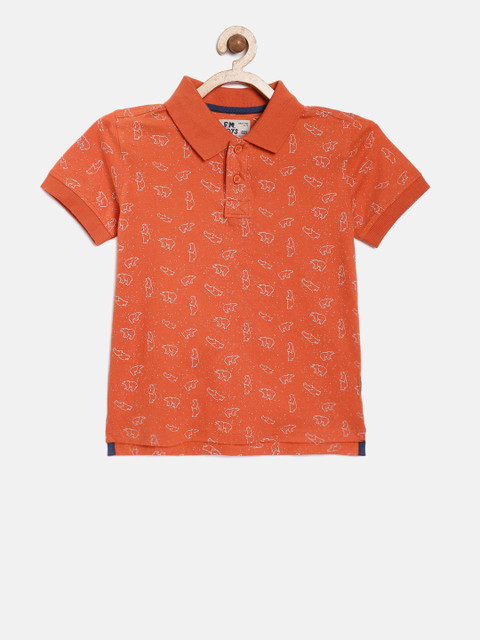 

Flying Machine Boys Orange Printed Polo Collar T-shirt