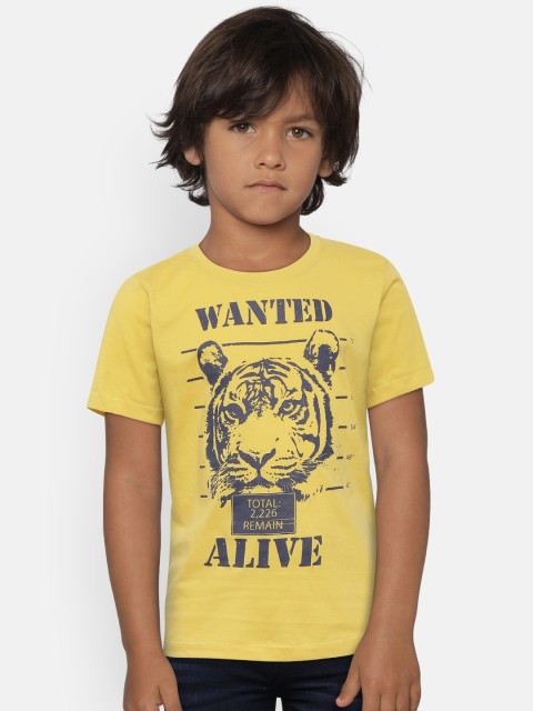 

Flying Machine Boys Yellow Printed Round Neck T-shirt