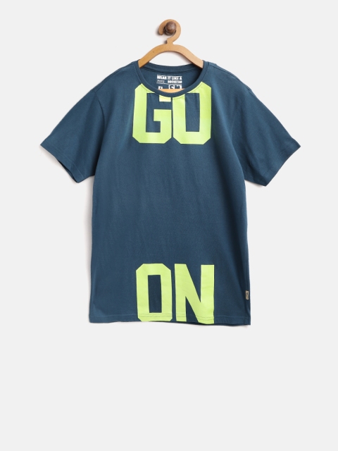 

Flying Machine Boys Navy Blue Printed Round Neck T-shirt