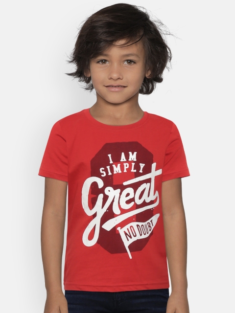 

Flying Machine Boys Red Printed Round Neck T-shirt
