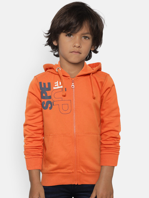 

Flying Machine Boys Orange Solid Hooded Sweatshirt