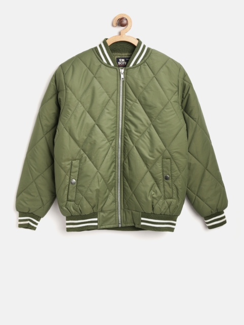 

Flying Machine Boys Olive Green Solid Quilted Bomber Jacket