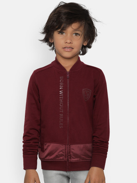 

Flying Machine Boys Burgundy Solid Front-Open Sweatshirt