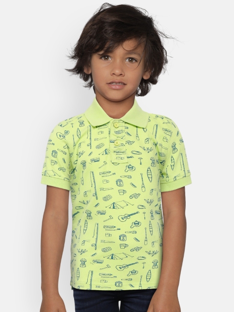 

Flying Machine Boys Fluorescent Green & Navy Printed Polo Collar T-shirt