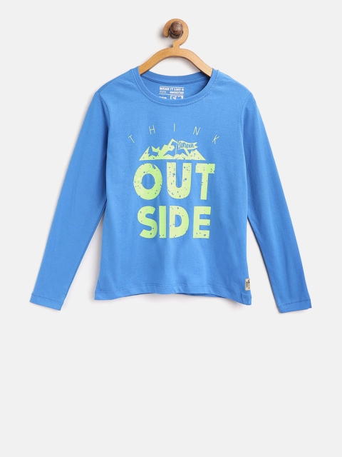 

Flying Machine Boys Blue & Green Printed Round Neck T-shirt
