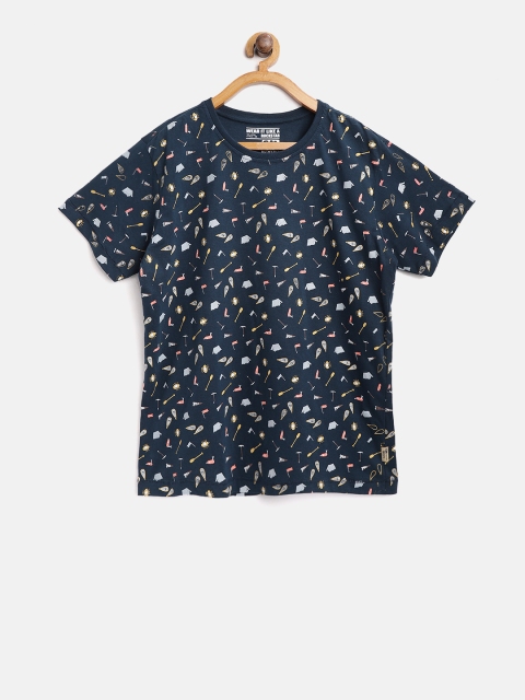 

Flying Machine Boys Navy Blue Printed Round Neck T-shirt