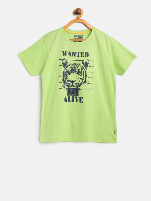 

Flying Machine Boys Fluorescent Green Printed Round Neck T-shirt
