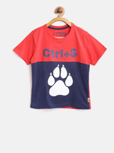 

Flying Machine Boys Navy Blue & Red Printed Round Neck T-shirt