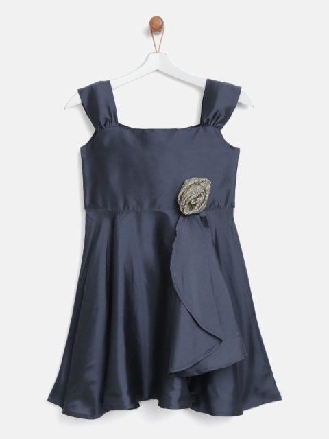 

YK Girls Navy Blue Solid Layered Empire Dress