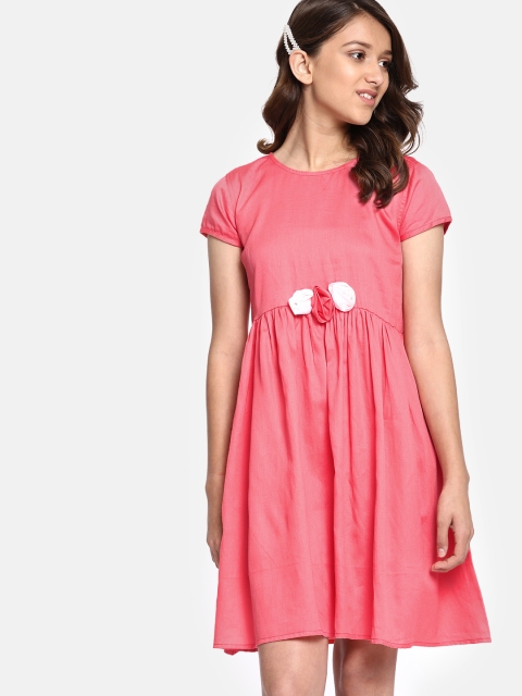 

YK Girls Solid Coral Pink Solid Fit & Flare Dress