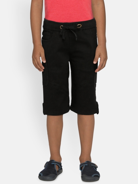 

Flying Machine Boys Black Solid Slim Fit Cargo Denim Shorts