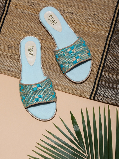 

Taavi Women Beige & Grey Woven Legacy Open Toe Flats